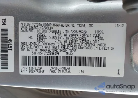 2013 Toyota Tundra Platinum 5.7L V8 из США, поврежденный, VIN 5TFHY5F17DX286399